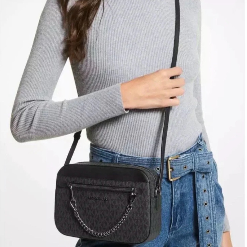 NWT Michael Kors Charcoal Large Jet Set Logo Unisex Crossbody Bag-(#0194)